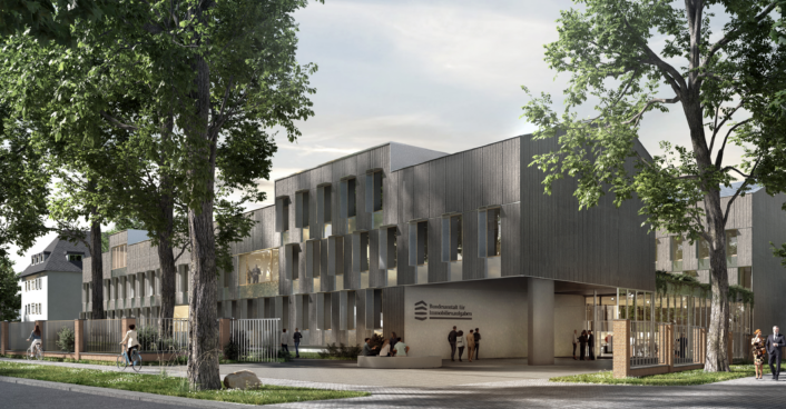 Straßenperspektive des Direktionsgebäudes der BImA in Rostock | Realisierungswettbewerb
